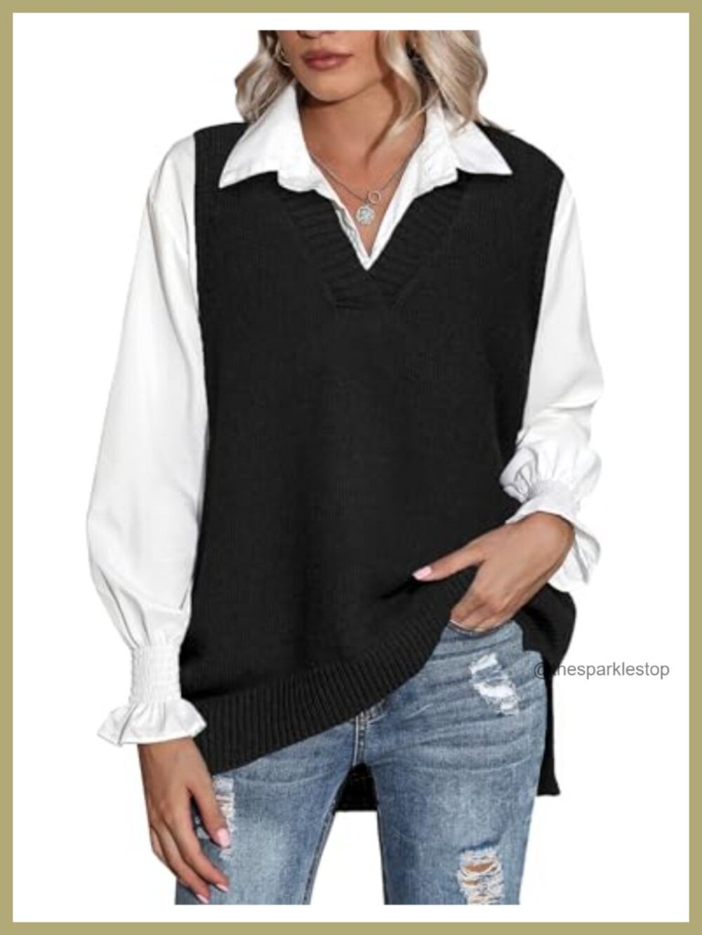 Sleeveless V Neck Oversized Knit Sweater Vest Pullover